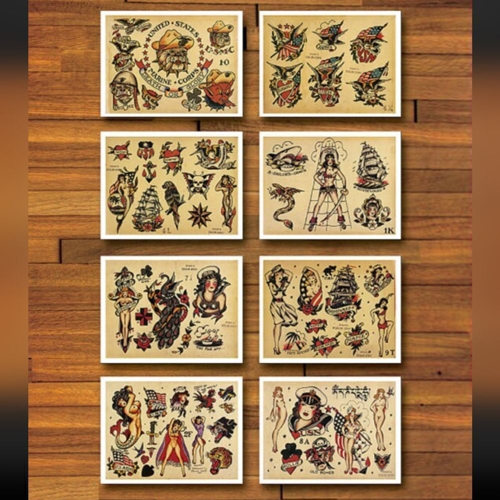 Set of 31 American Traditional Flash Sheet Prints, Size 8.5 x 11
